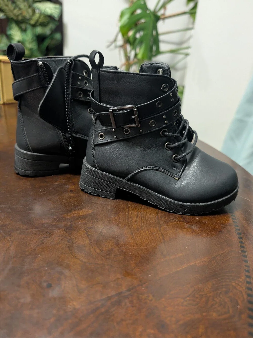Mudd Black Kids Lace-Up Buckle Combat Boots